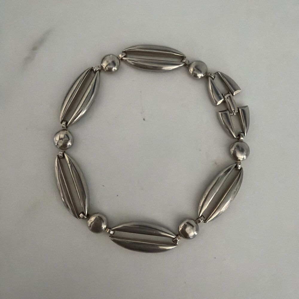 Monet Vintage Estate Bracelet Link Modernist Silver Tone Signed Heavy Solid